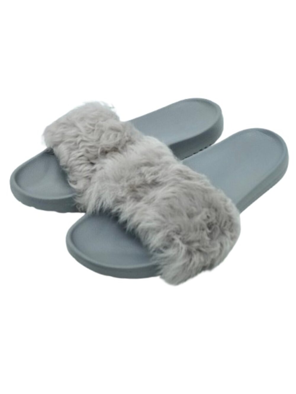 UGG~Royale Slide~GRAY FUR TOPPED WOMENS SANDALS SLIDES SHOES Sz 10 LIKE NEW